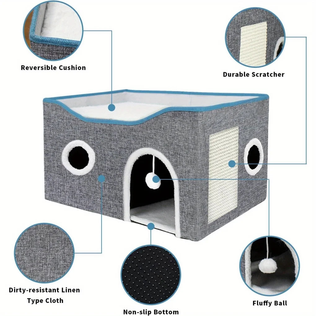 GoodPawls Foldable Cat House with Fluffy Ball