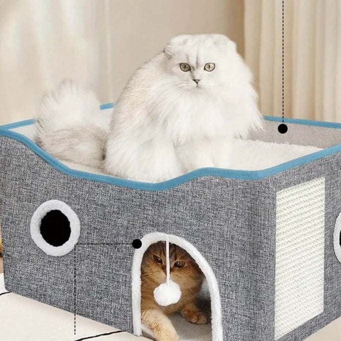 GoodPawls Foldable Cat House with Fluffy Ball